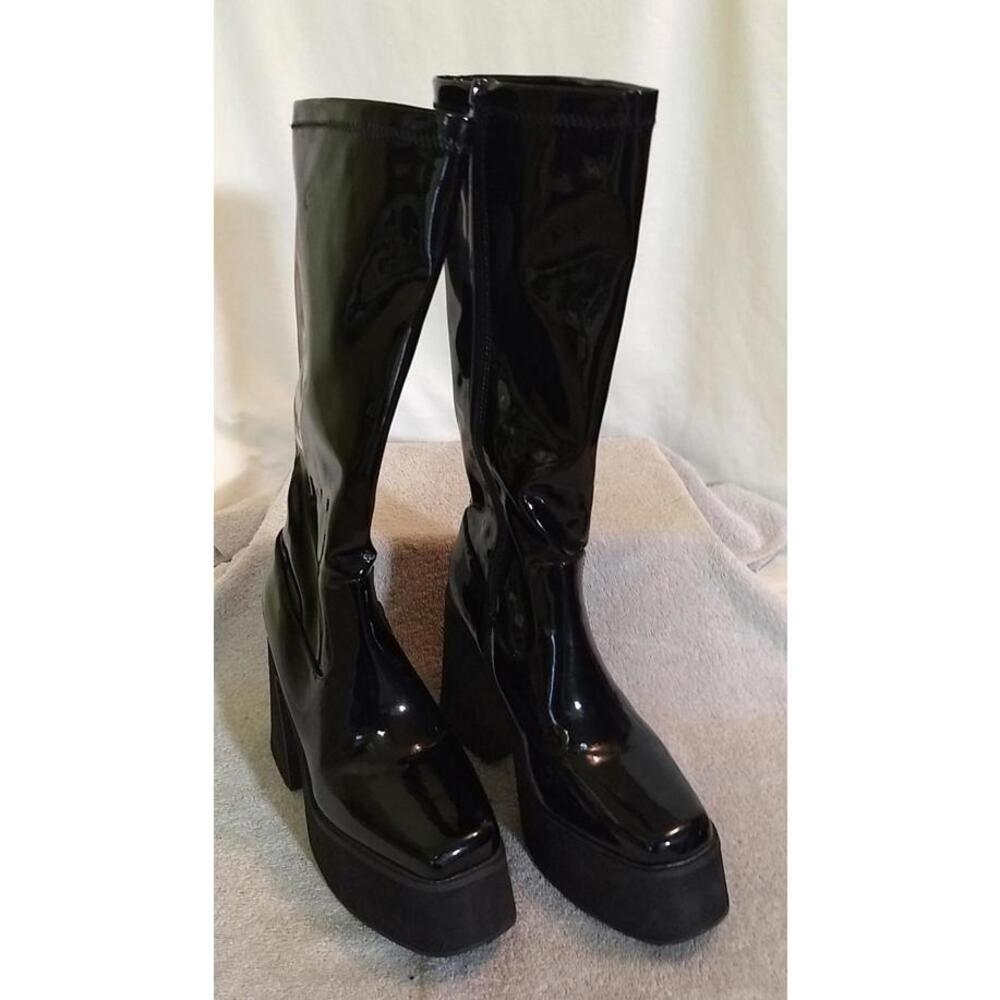 Nasty Gal Womens Black Vinyl Over The Calf Platform Boots, Size: 5  #US37-7